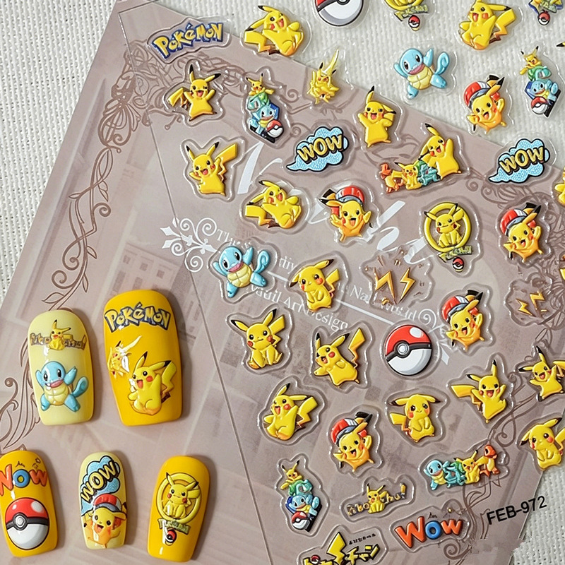 Anime Merchandise Nepal - ملصقات أظافر كرتونية على شكل بيكاتشو،